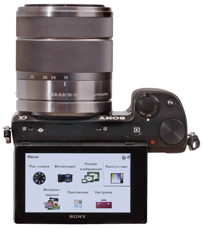 Компактная фотокамерa Sony NEX-5R - управление на дисплее