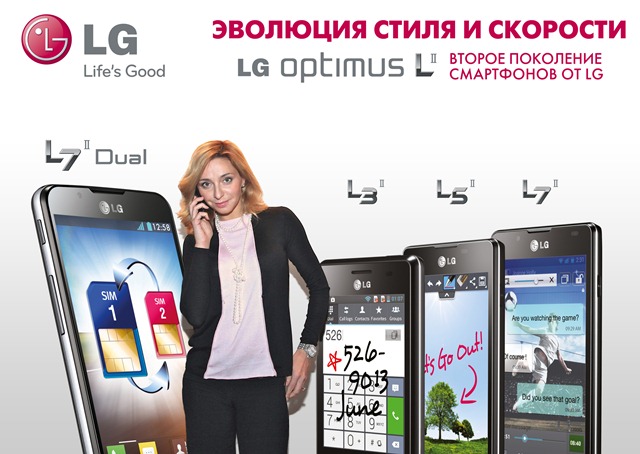 Прославленная спортсменка Татьяна Навка со смартфонами второго поколения LG Optimus L-серии