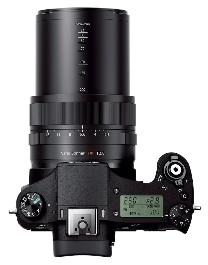Sony Cyber-Shot DSC-RX10: вид сверху с объективом в крайнем телеположении