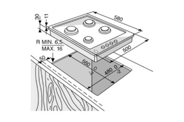 Размеры газовой панели для кухни 4 конфорки